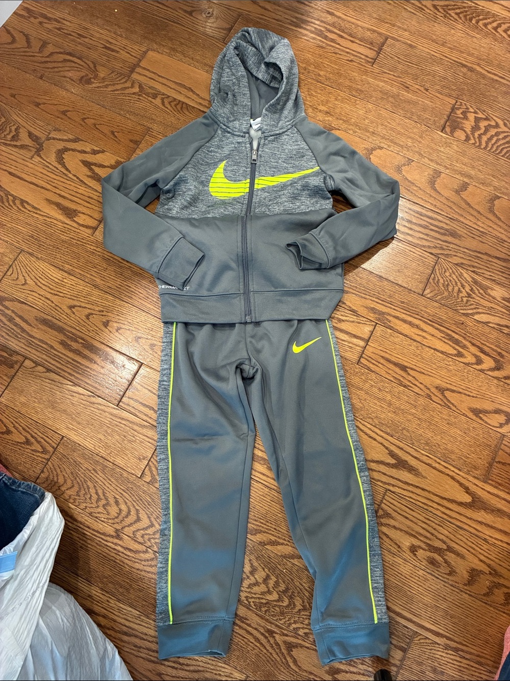 Nike Gray Sweatshirt & Joggers Set with Neon Yellow Swoosh